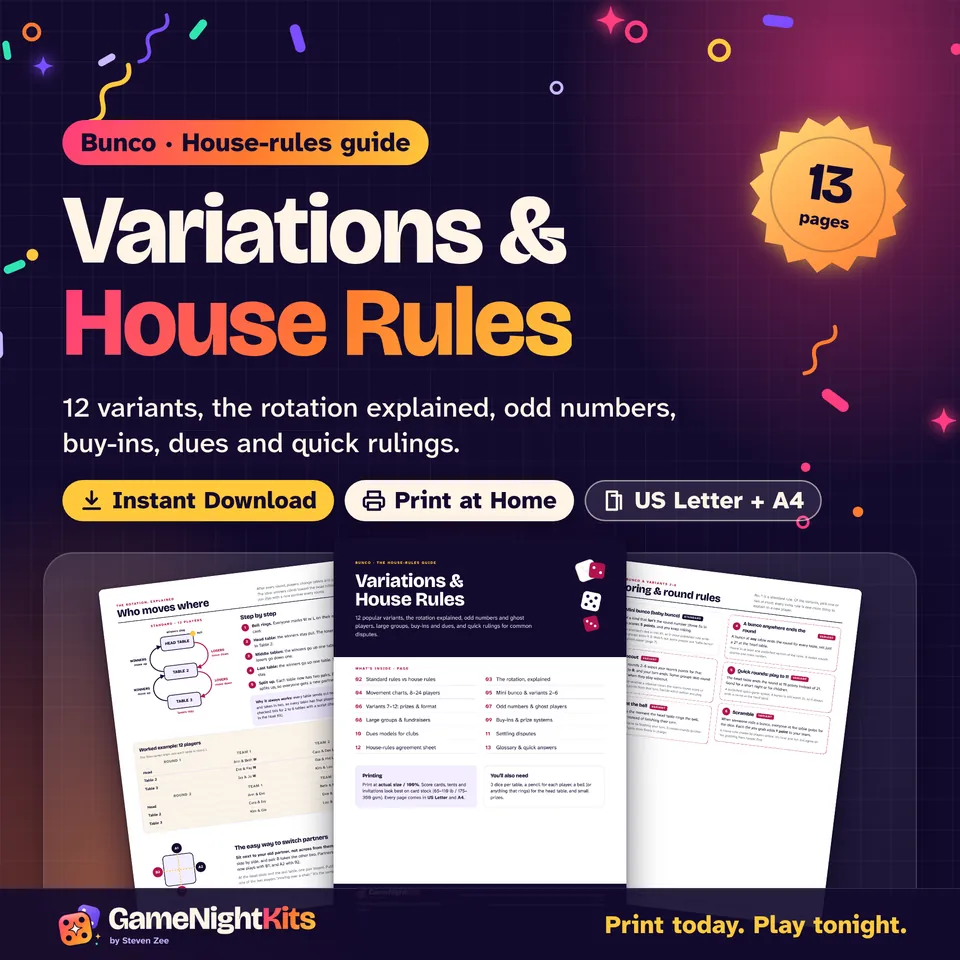 Bunco Variations & House Rules Guide printable cover