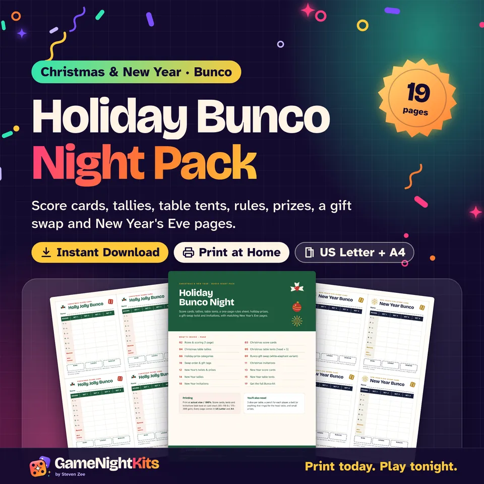 Christmas & New Year Bunco Night Pack printable cover