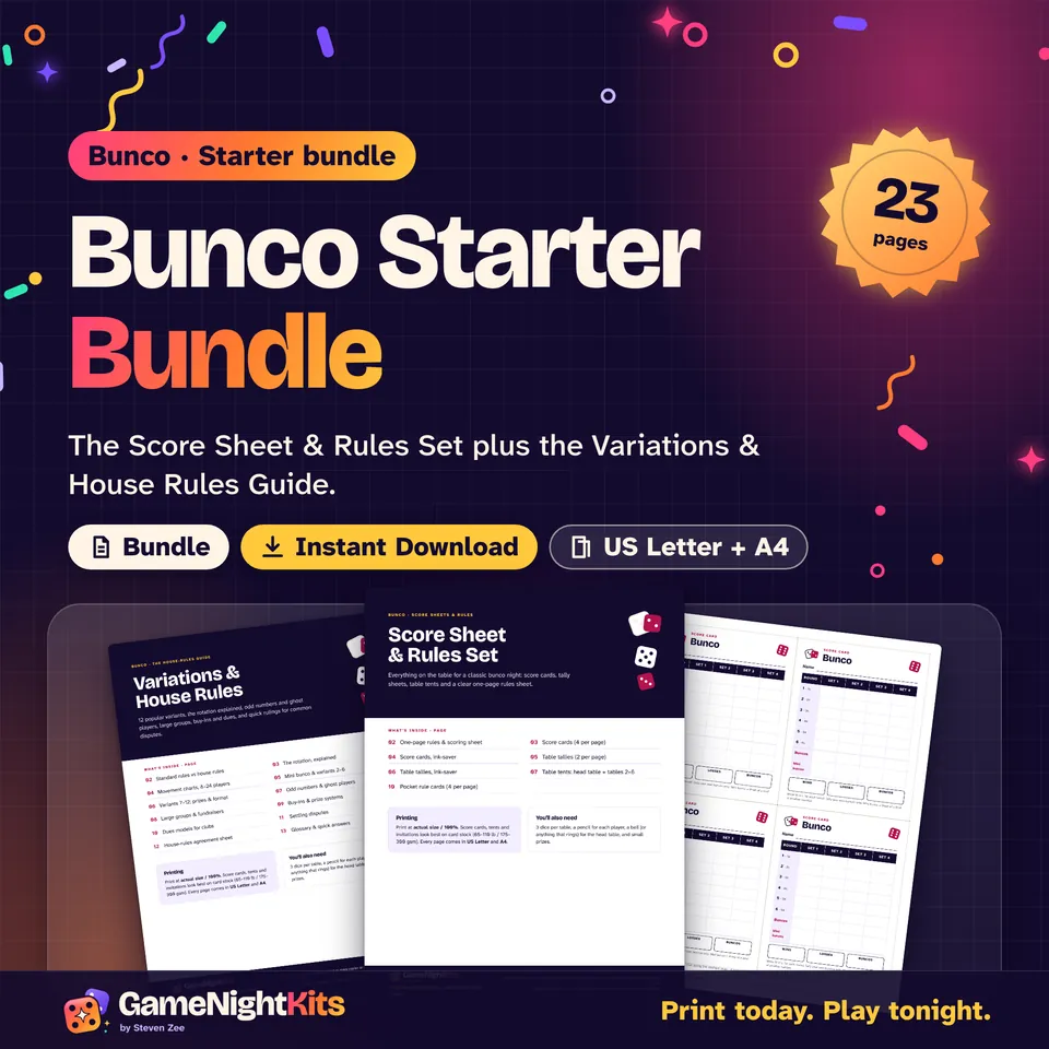 Bunco Starter Bundle printable cover