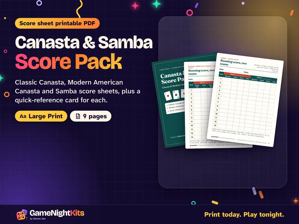 Canasta & Samba Score Pack printable cover