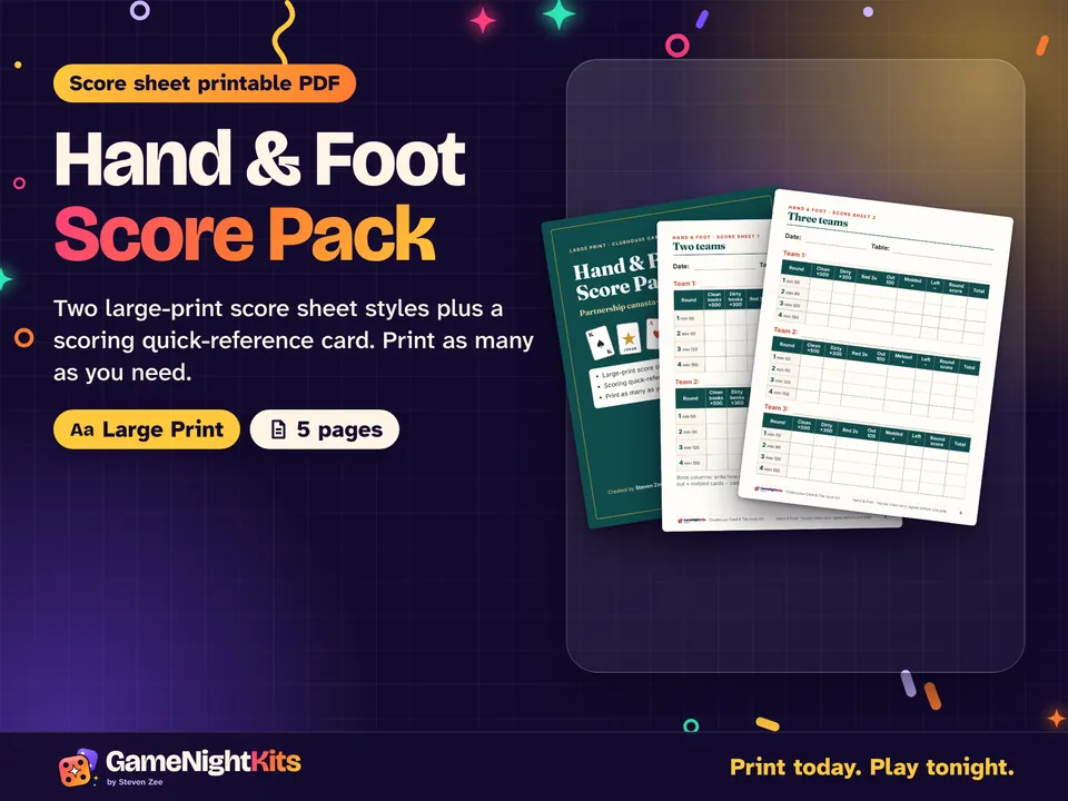 Hand & Foot Score Pack printable cover