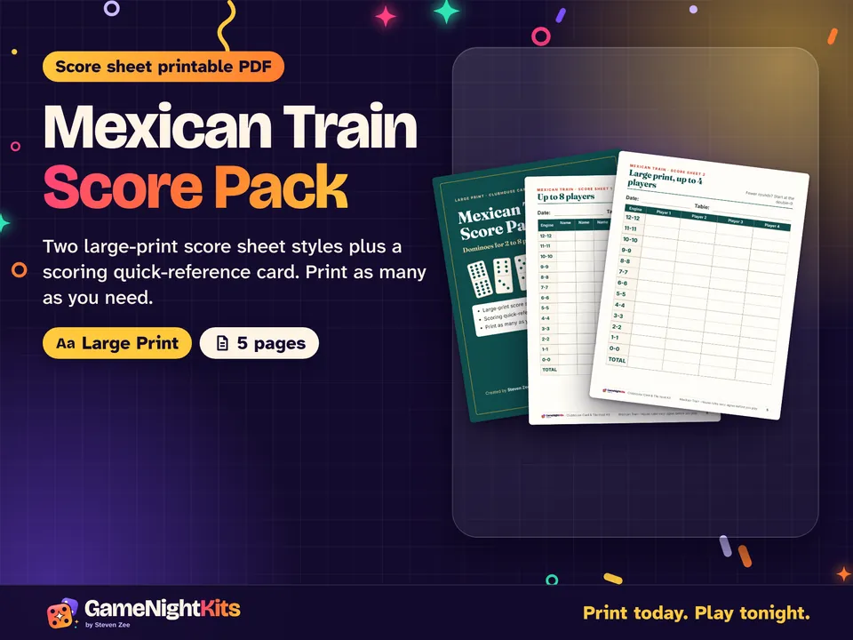 Mexican Train Score Pack printable cover