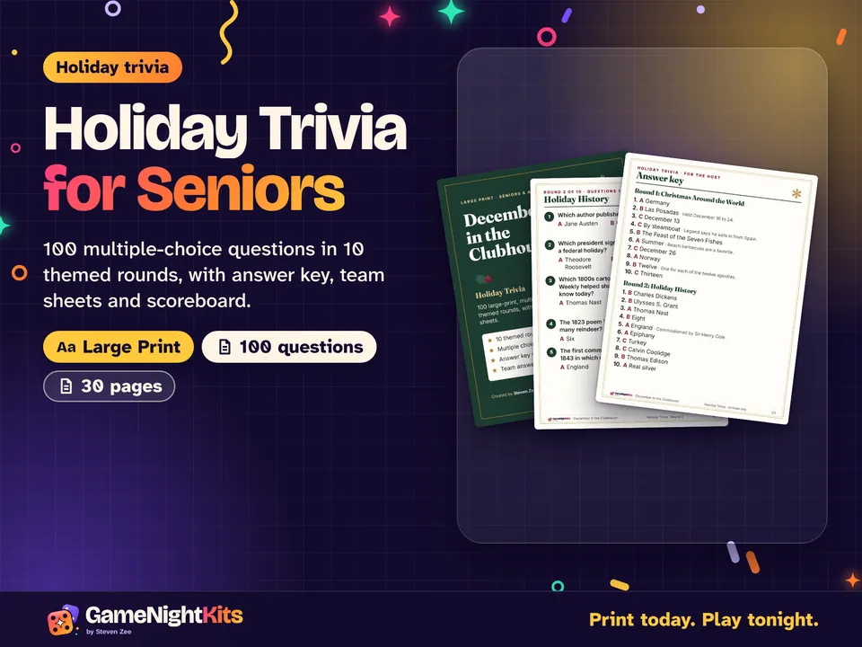 Holiday Trivia for Seniors printable cover