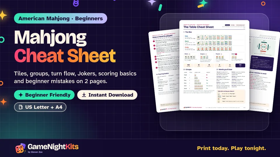 American Mahjong Cheat Sheet printable cover